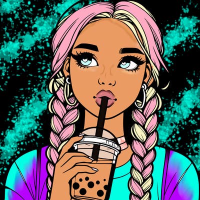 realistic girl with braided hair drinking boba