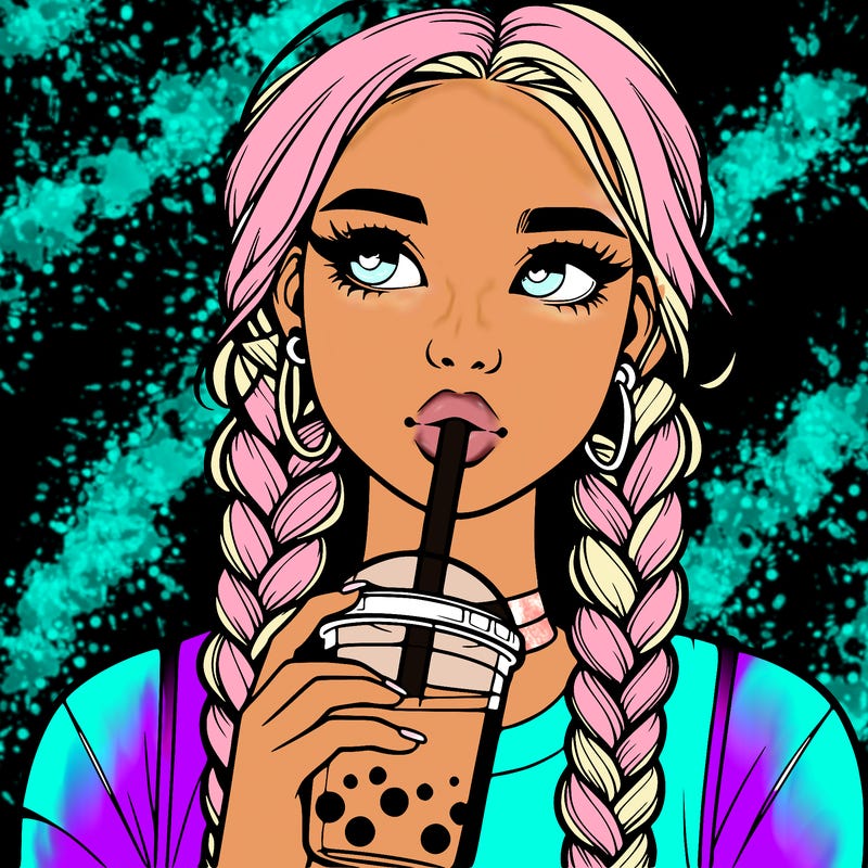 realistic girl with braided hair drinking boba