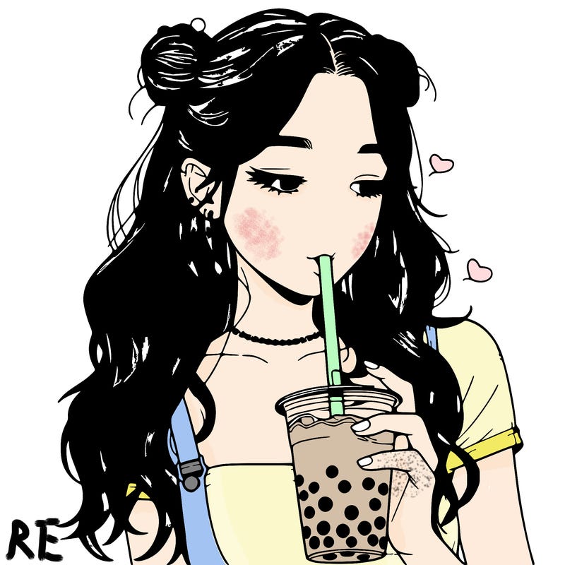 aesthetic realistic girl with boba