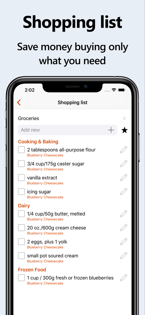 Recipe Keeper - Digital shopping list in the Recipe Keeper app organized by aisle categories