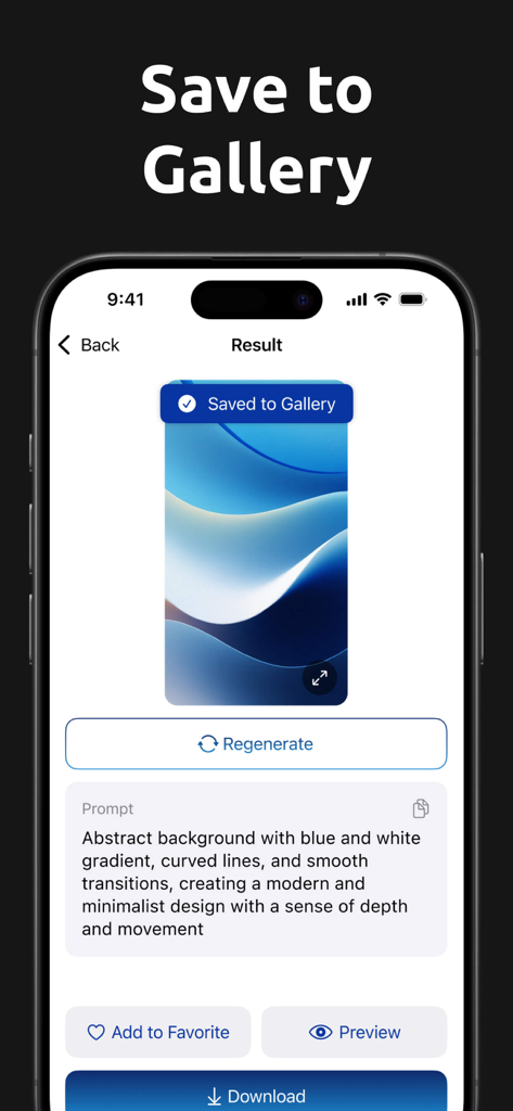 Wallpapers HD, 4K & Live - Pantalla de la aplicación móvil mostrando un fondo de pantalla abstracto guardado y un botón de descarga