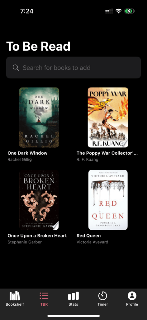 Book Nook - My Digital Library - The To Be Read screen of the Book Nook app displaying book covers and a search bar.