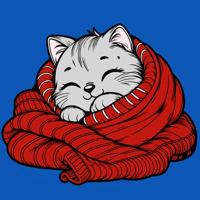 realistic cozy cat in a blanket