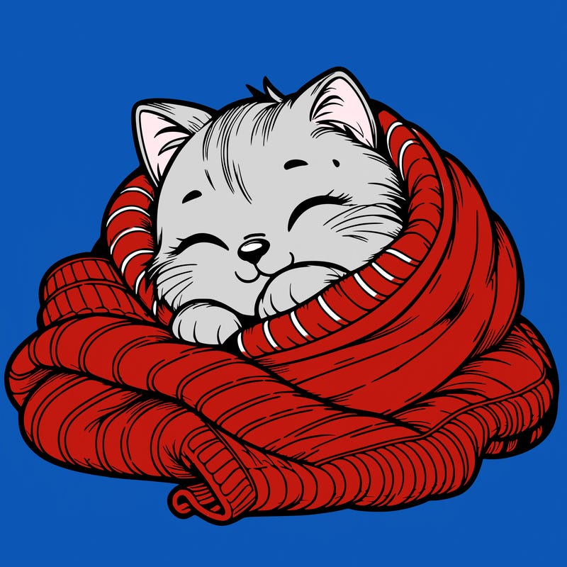 realistic cozy cat in a blanket