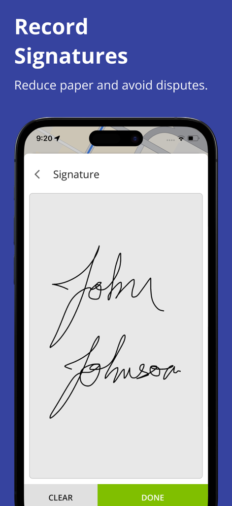 Digital signature screen for proof of delivery on Route4Me app