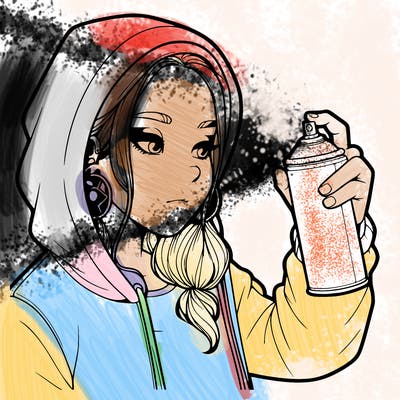 a realistic girl, spray painting