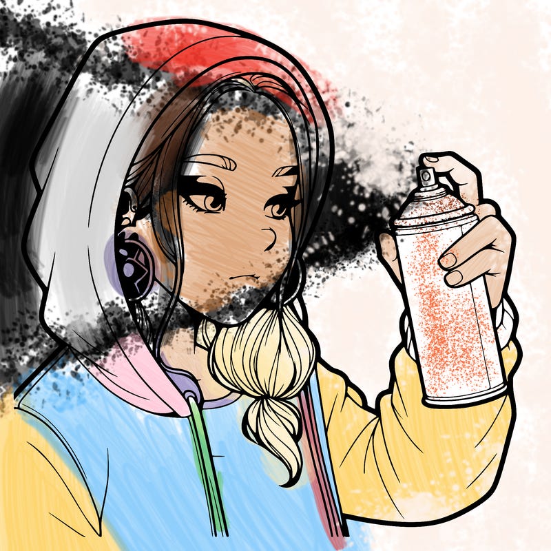 a realistic girl, spray painting