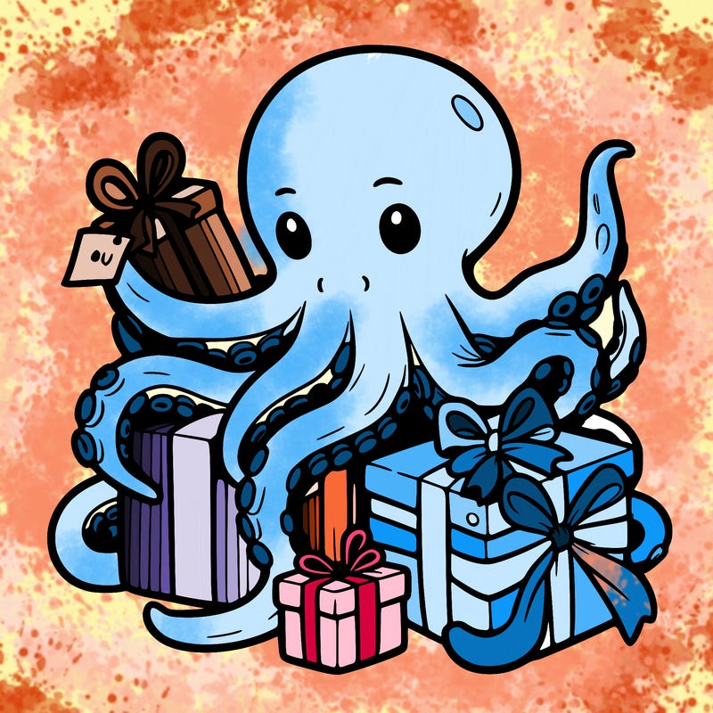 an octopus wrapping gifts