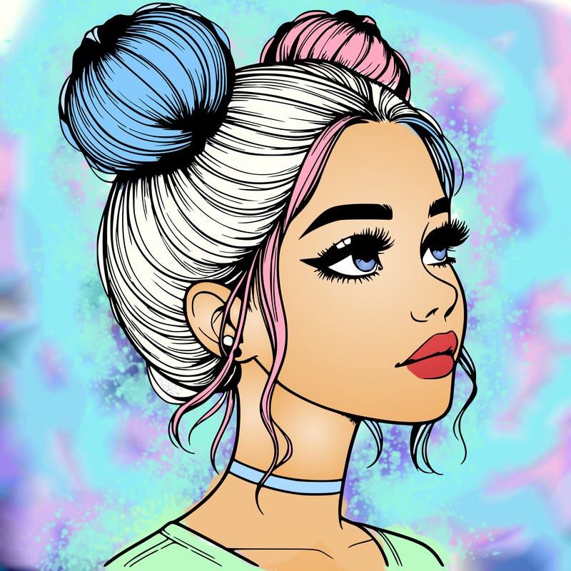 realistic girl with buns on the top of her head