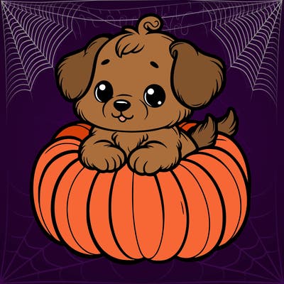 cute little puppy in a pumpkin