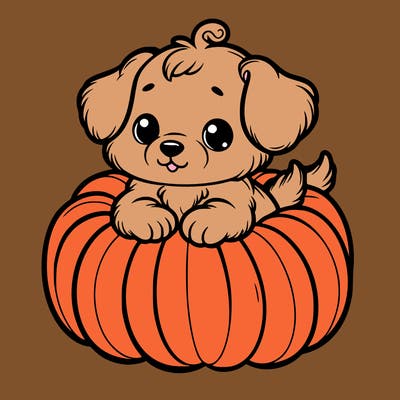 cute little puppy in a pumpkin