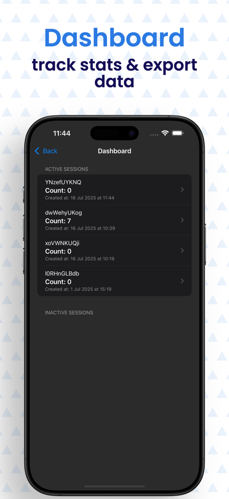 Click Counter - People Tracker - Painel do Contador de Cliques exibindo sessões ativas e estatísticas de contagem