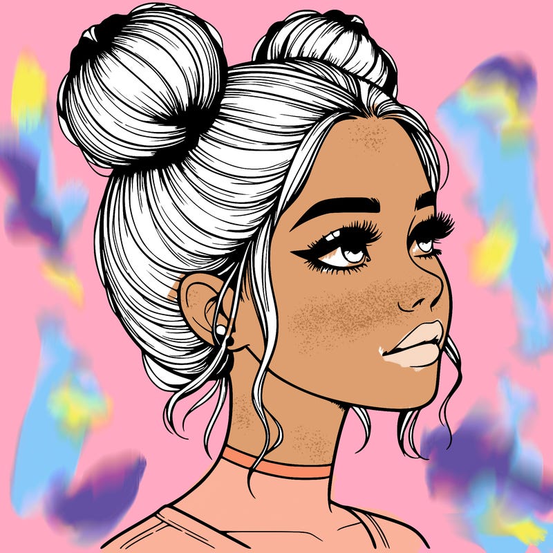 realistic girl with buns on the top of her head