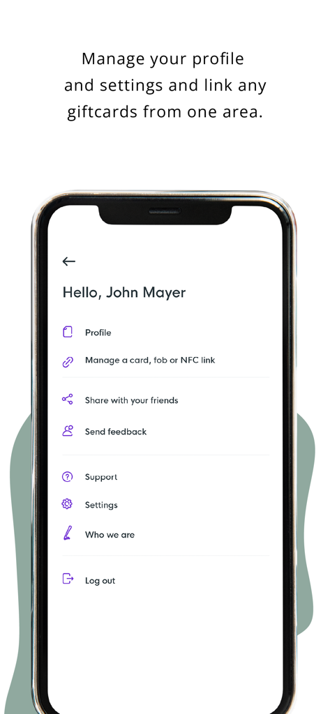 Gulp Coffee mobile app user profile and settings menu
