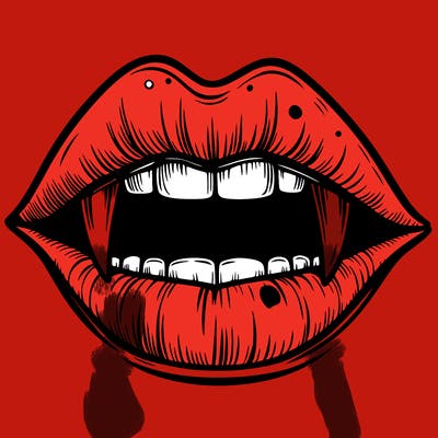 lips with vampire teeth