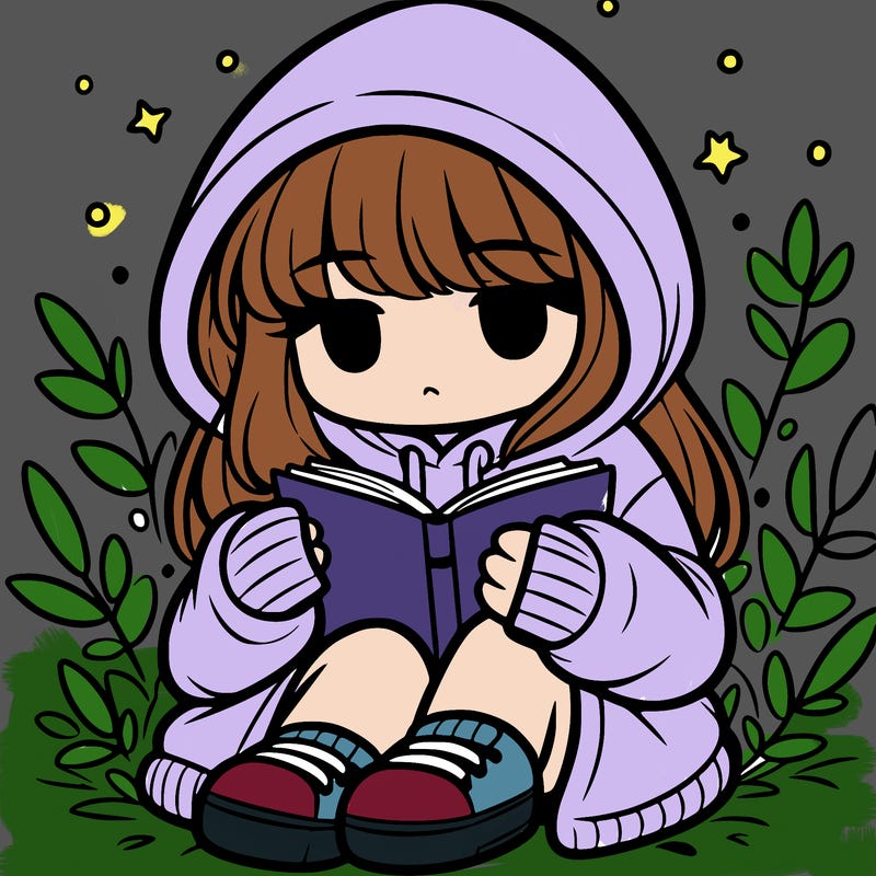 girl in oversized hoodie reading a book
