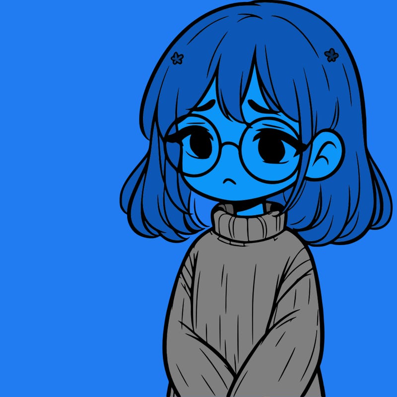 sad girl with glasses in a sweater