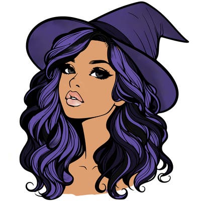 realistic witch girl with wavy hair and lips