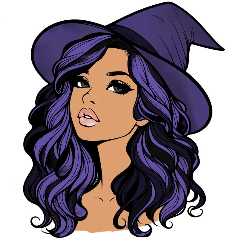 realistic witch girl with wavy hair and lips