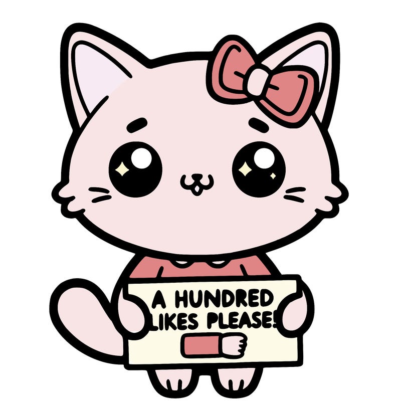 hello kitty holding up a sign saying a hundred likes please?