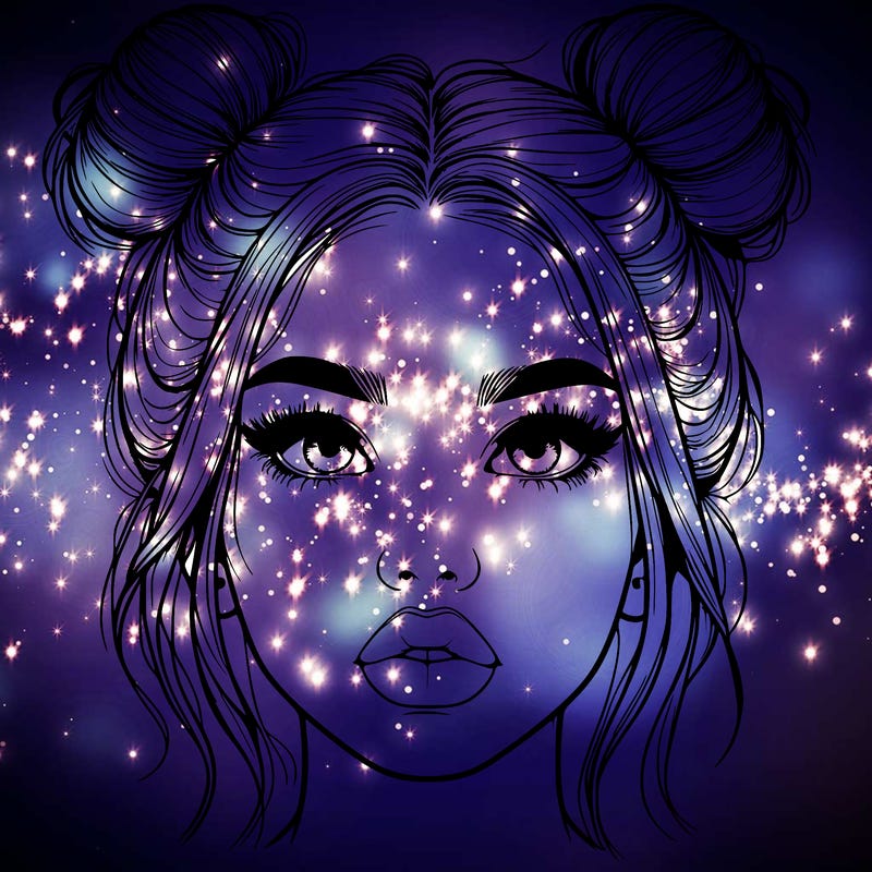 realistic girl with two buns on her hair and lips