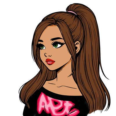 realistic girl with a high ponytail