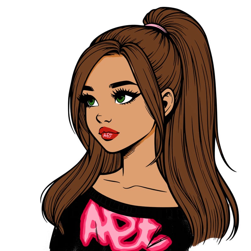 realistic girl with a high ponytail