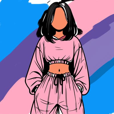 realistic girl faceless with baggy pants and a crop top