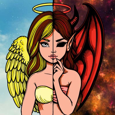 realistic angel half demon