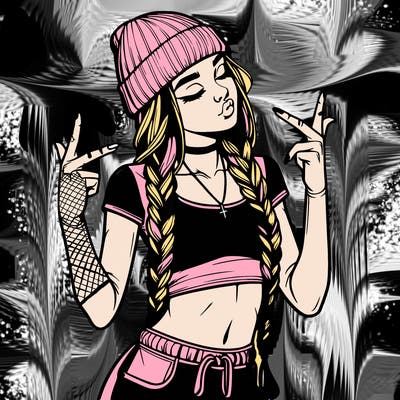realistic teenage girl with braids and a beanie and crop top doing 🫶🏼