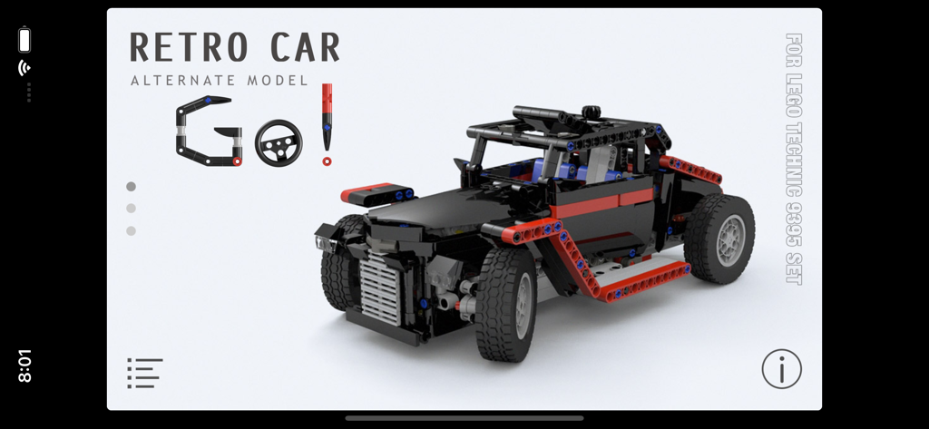 Retro Car for LEGO 9395 Set - Modelo alternativo de coche retro construido a partir de las instrucciones de construcción del set LEGO Technic 9395
