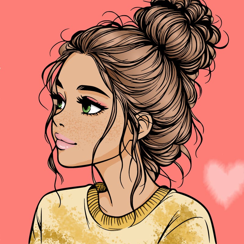 a realistic girl with a messy bun