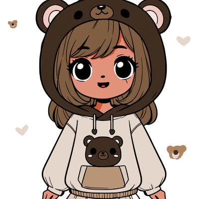 girl in cute bear hoodie