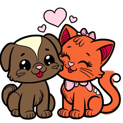 cat with a dog and in love