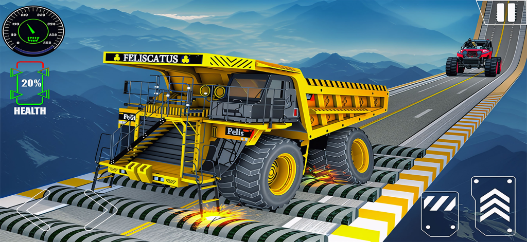 Car crash Destruction Derby 3d - A massive yellow haul truck navigating a high altitude obstacle course in Car Crash Destruction Derby 3D