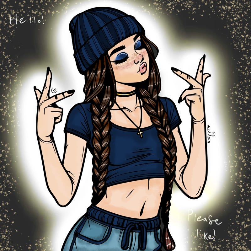 realistic teenage girl with braids and a beanie and crop top doing 🫶🏼