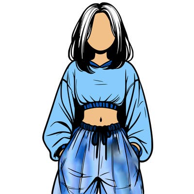 realistic girl faceless with baggy pants and a crop top