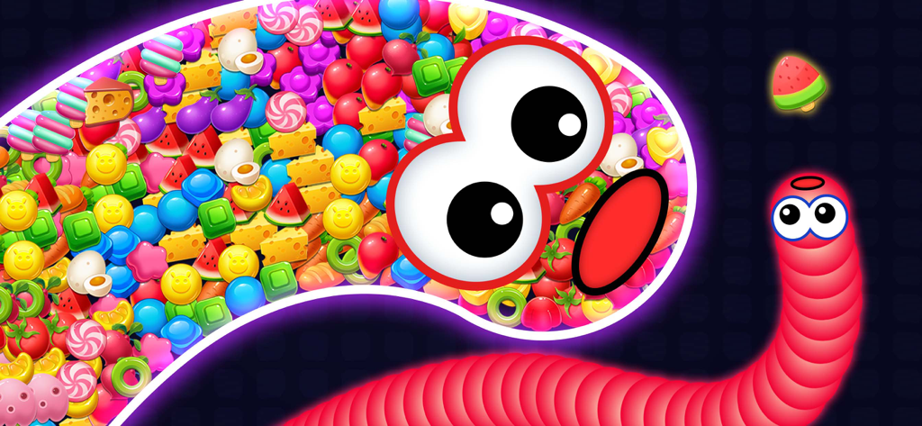 Snake Battle - Snake Game - A vibrant snake filled with candy and treats growing in Snake Battle game.