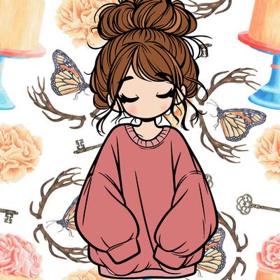 girl with baggy sweatshirt and messy bun