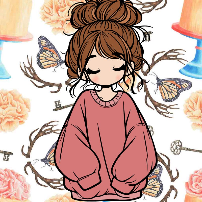 girl with baggy sweatshirt and messy bun