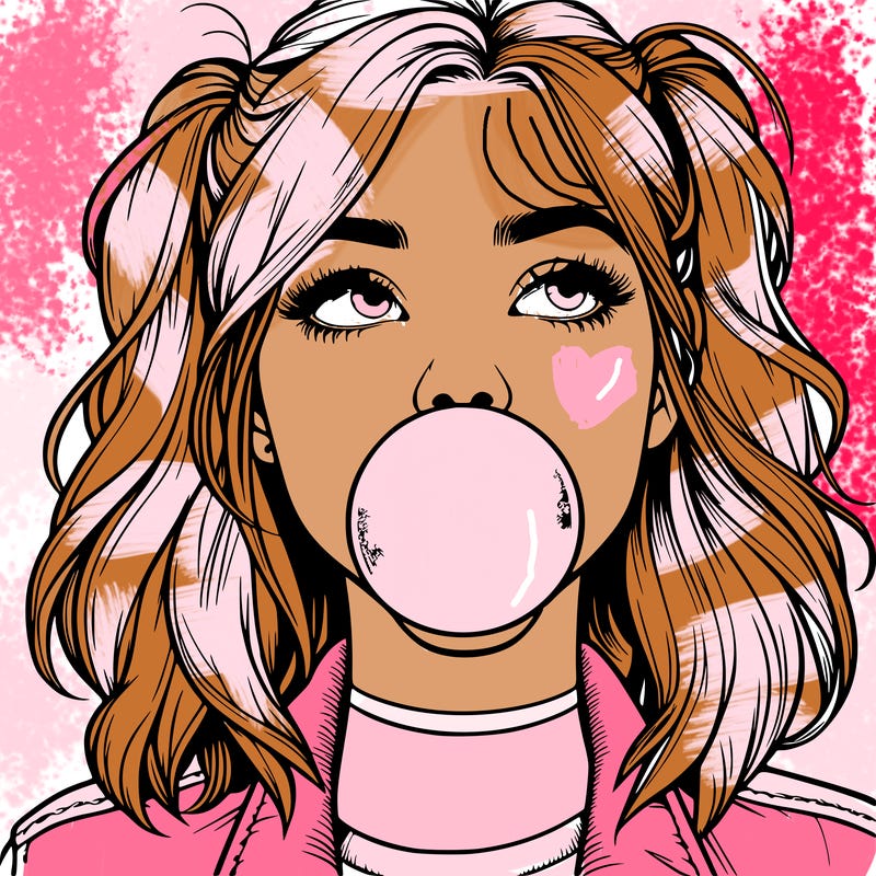 realististic girl blowing bubble -gum
