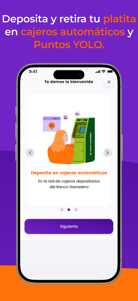 Yolo Pago - Yolo Pago mobile app interface showing options to deposit and withdraw money at Banco Ganadero ATMs