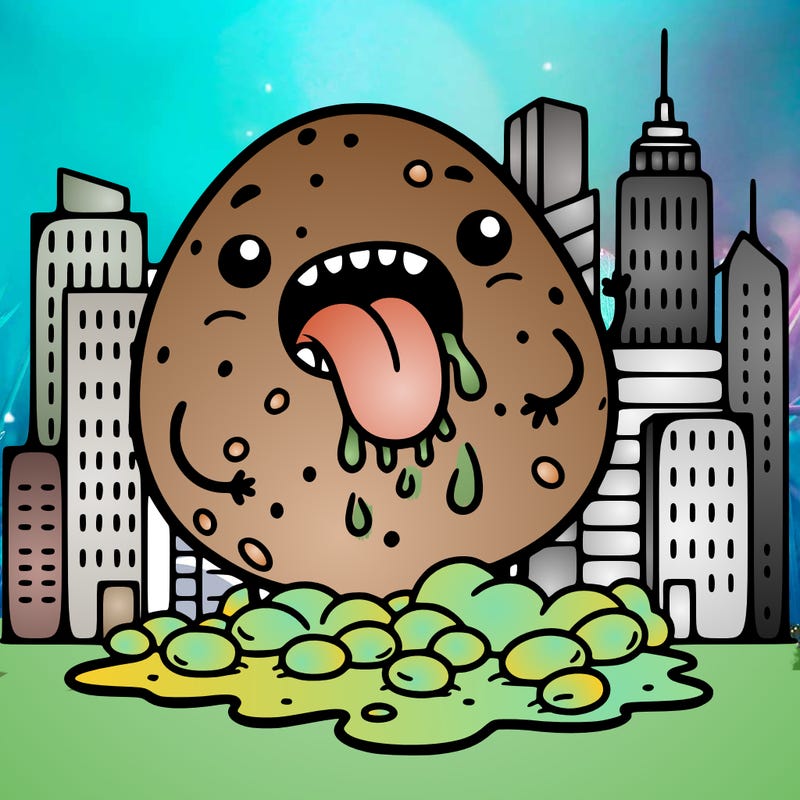 a potatoe eating a city