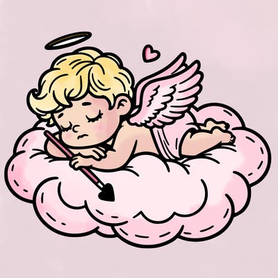 cupid asleep on a cloud