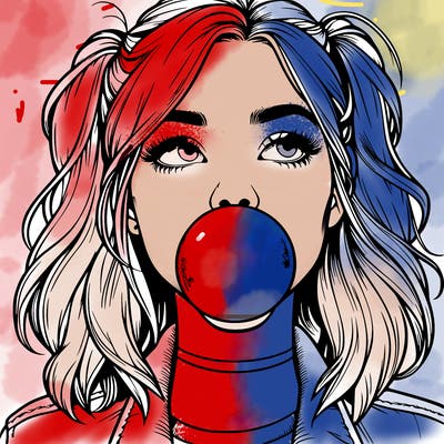 realististic girl blowing bubble -gum