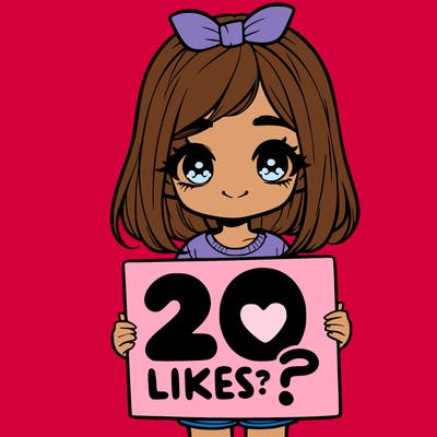 cute realistic girl holding a sign that says 20 likes?