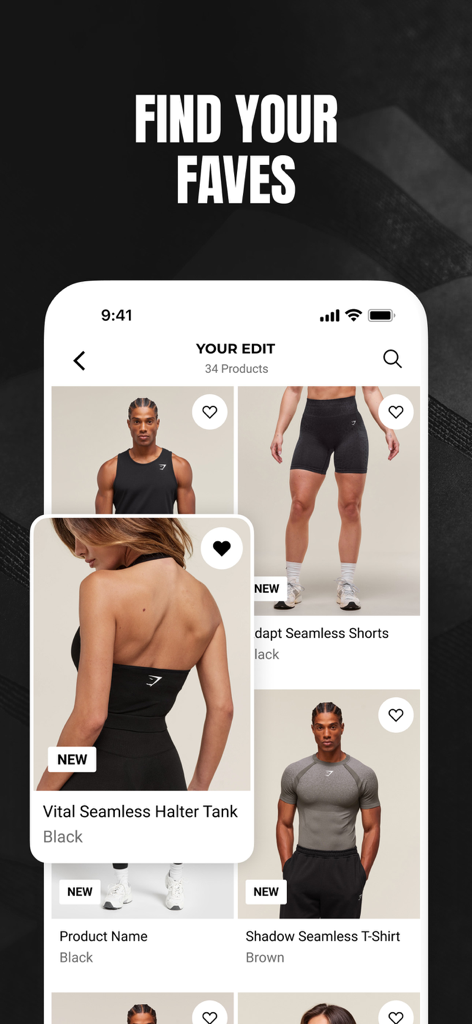 Gymshark: Shop Gym Clothes - Gymshark app interface showing a personalized shopping feed titled Your Edit featuring various gym clothes and activewear