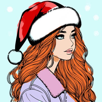 realistic girl in santa hat