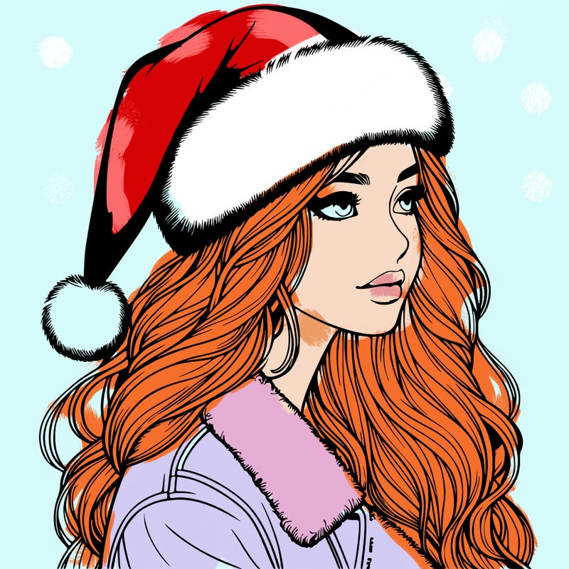 realistic girl in santa hat