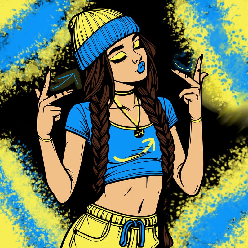 realistic teenage girl with braids and a beanie and crop top doing 🫶🏼